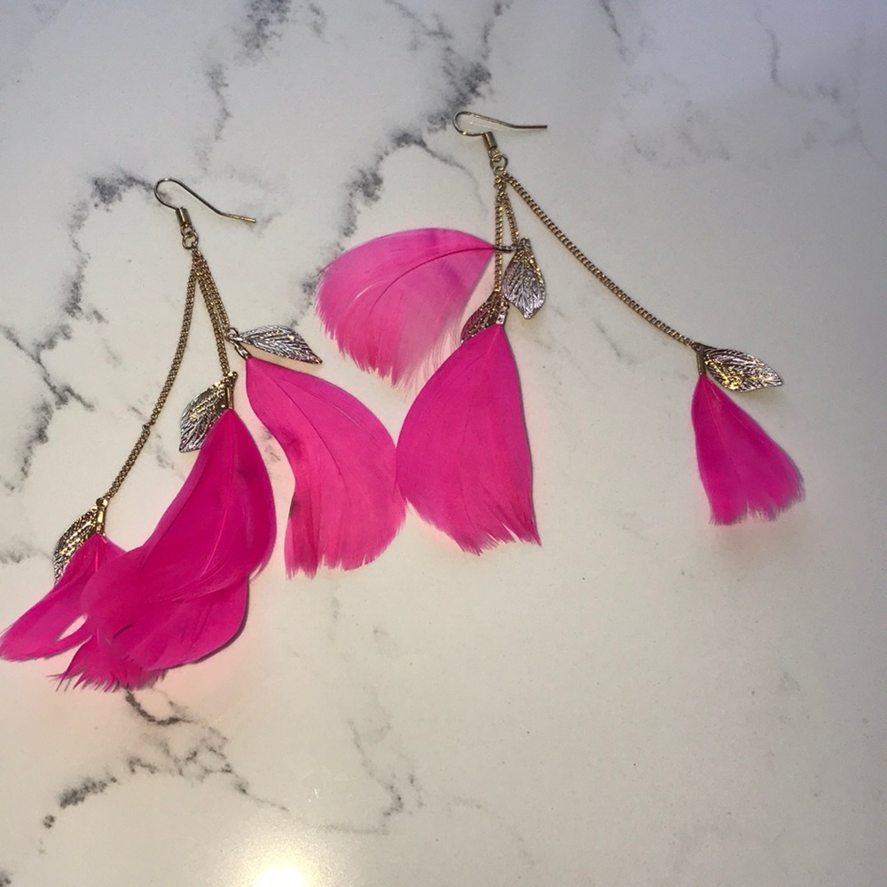Pink and Gold Leaf Earrings